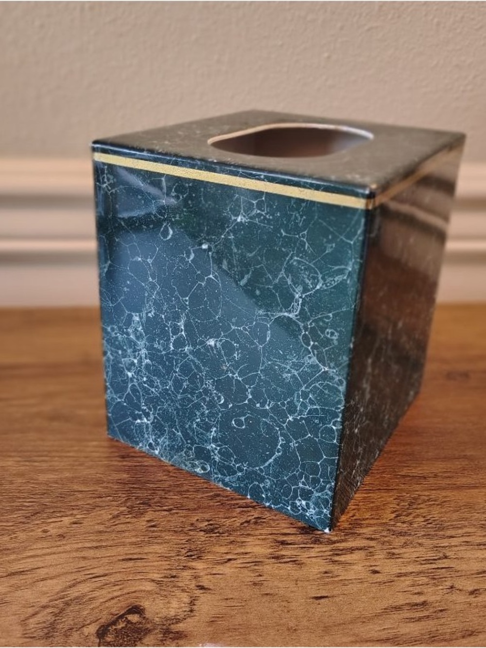 Vtg 90s Faux Marble Tissue Box Cover Plastic Green Square Retro Bathroom Decor